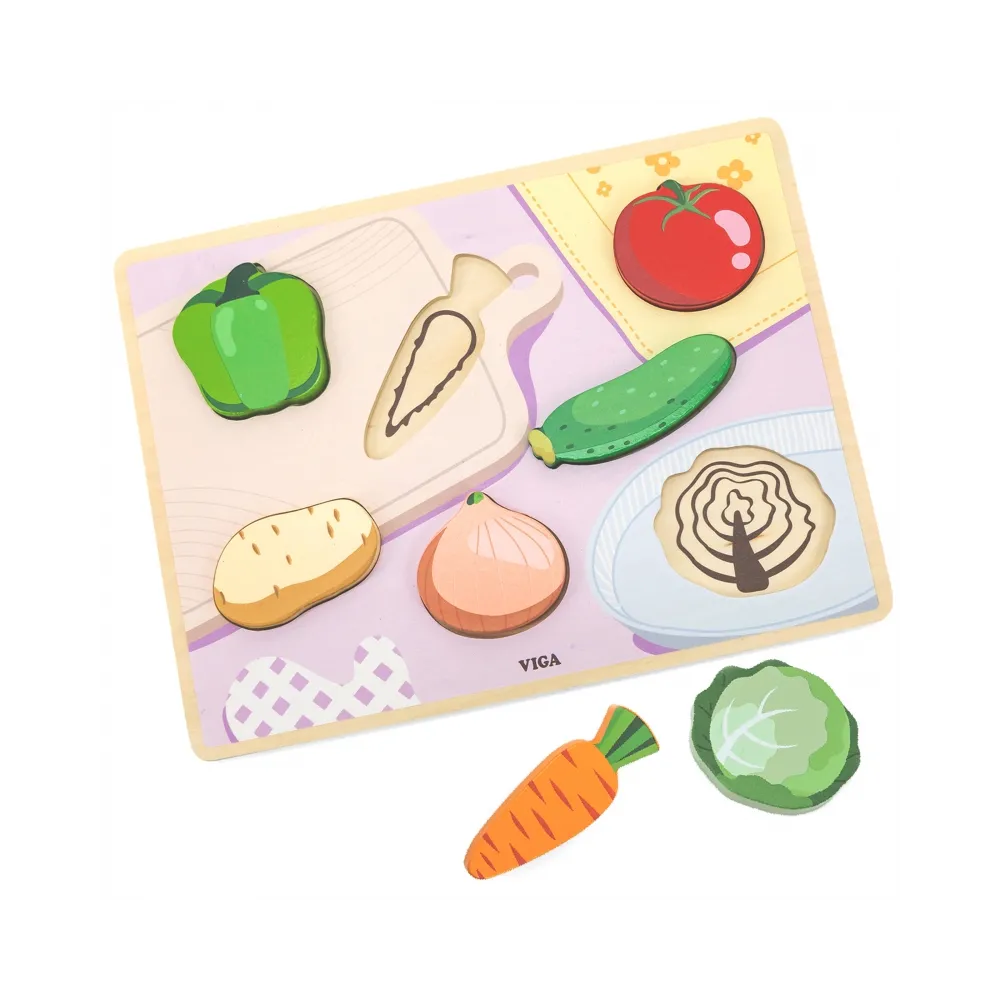 VIGA Drewniane Puzzle Układanka Montessori 2w1 Figurki Warzywa