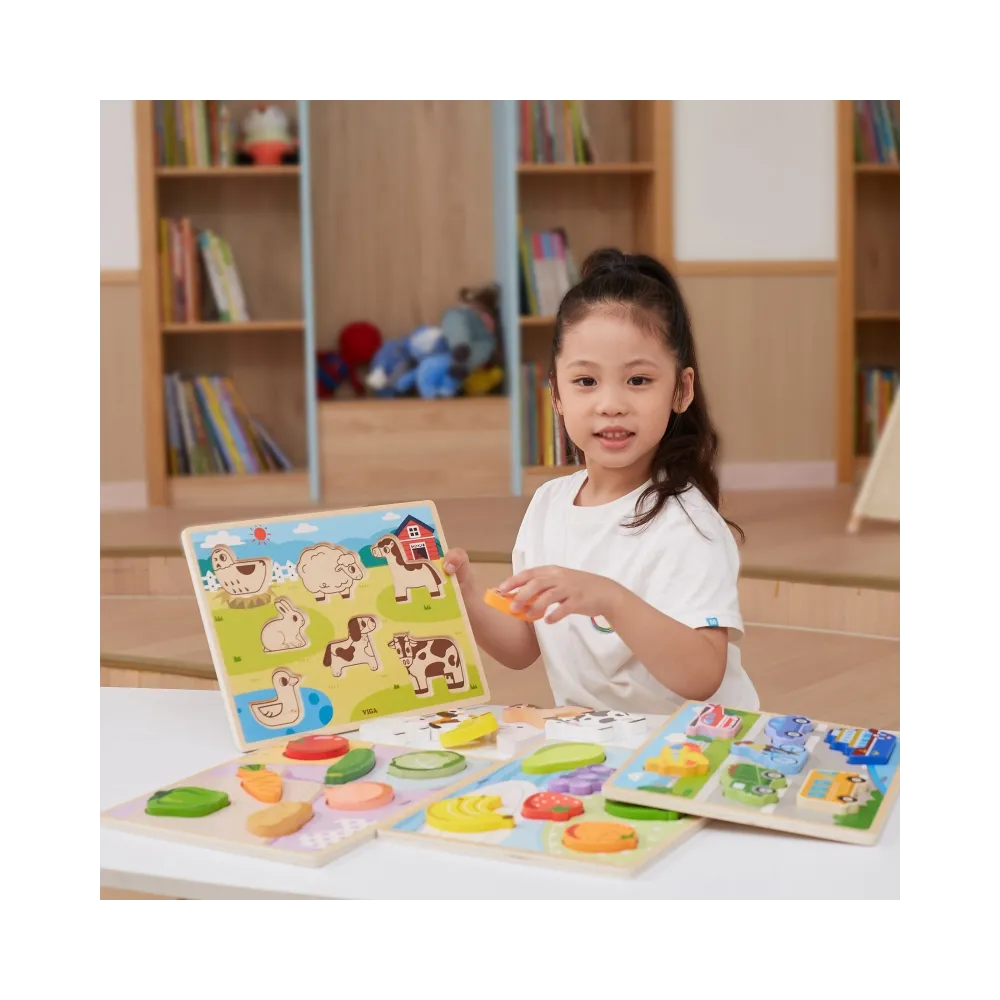 VIGA Drewniane Puzzle Układanka Montessori 2w1 Figurki Warzywa