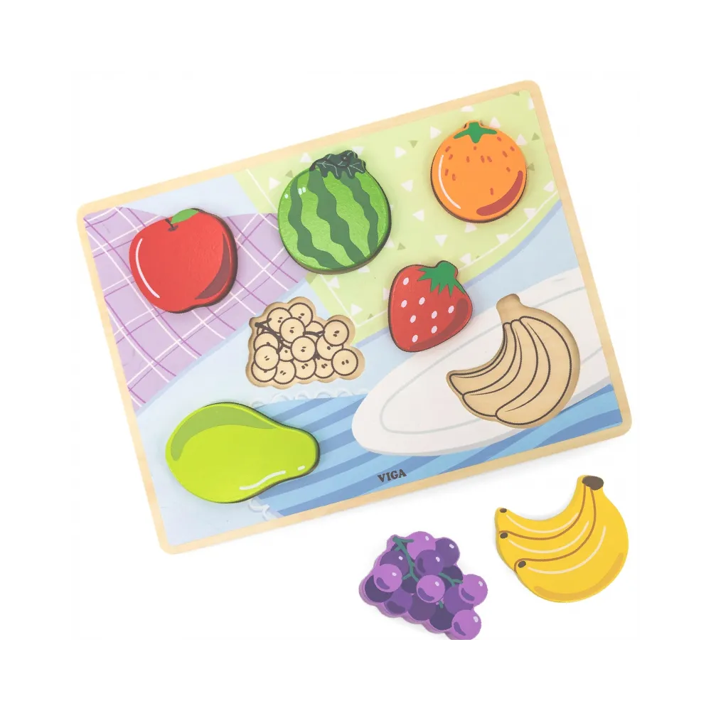 VIGA Drewniane Puzzle Układanka Montessori 2w1 Figurki Owoce