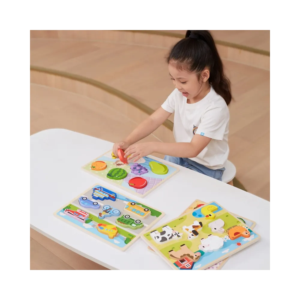 VIGA Drewniane Puzzle Układanka Montessori 2w1 Figurki Owoce