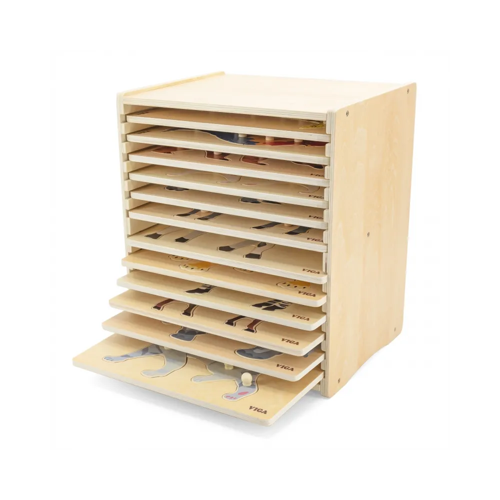 VIGA Zestaw Puzzle Drewniane 12 Układanek Zwierzątka Montessori + Stojak