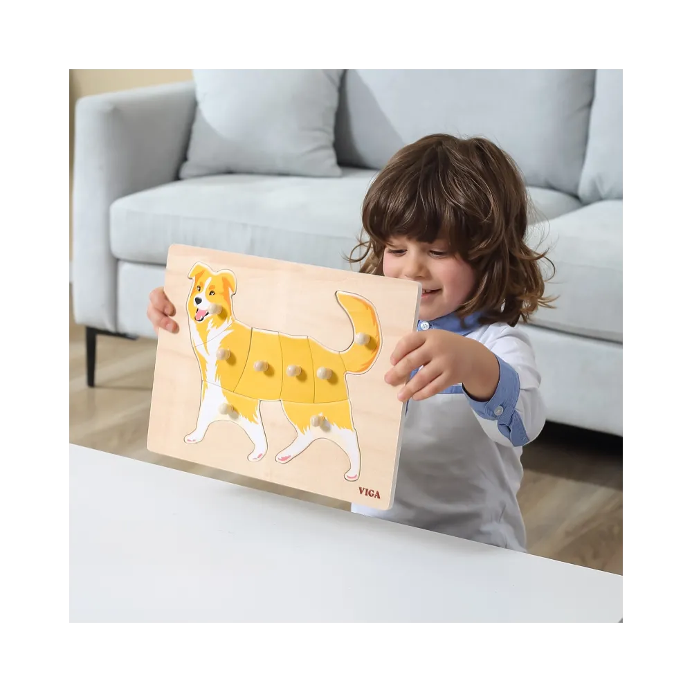 VIGA Zestaw Puzzle Drewniane 12 Układanek Zwierzątka Montessori + Stojak