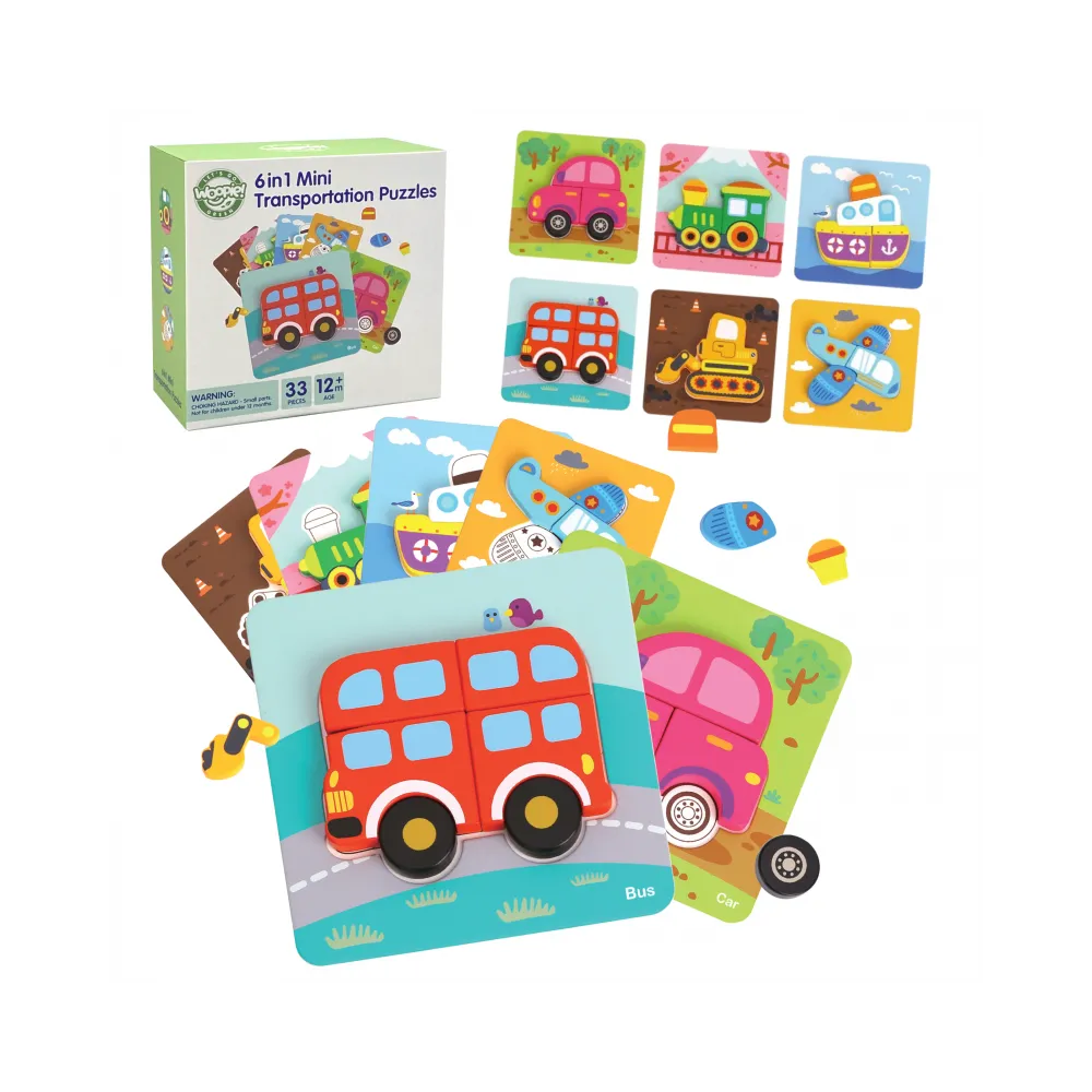 WOOPIE GREEN Układanka Drewniana Klocki Pojazdy Montessori