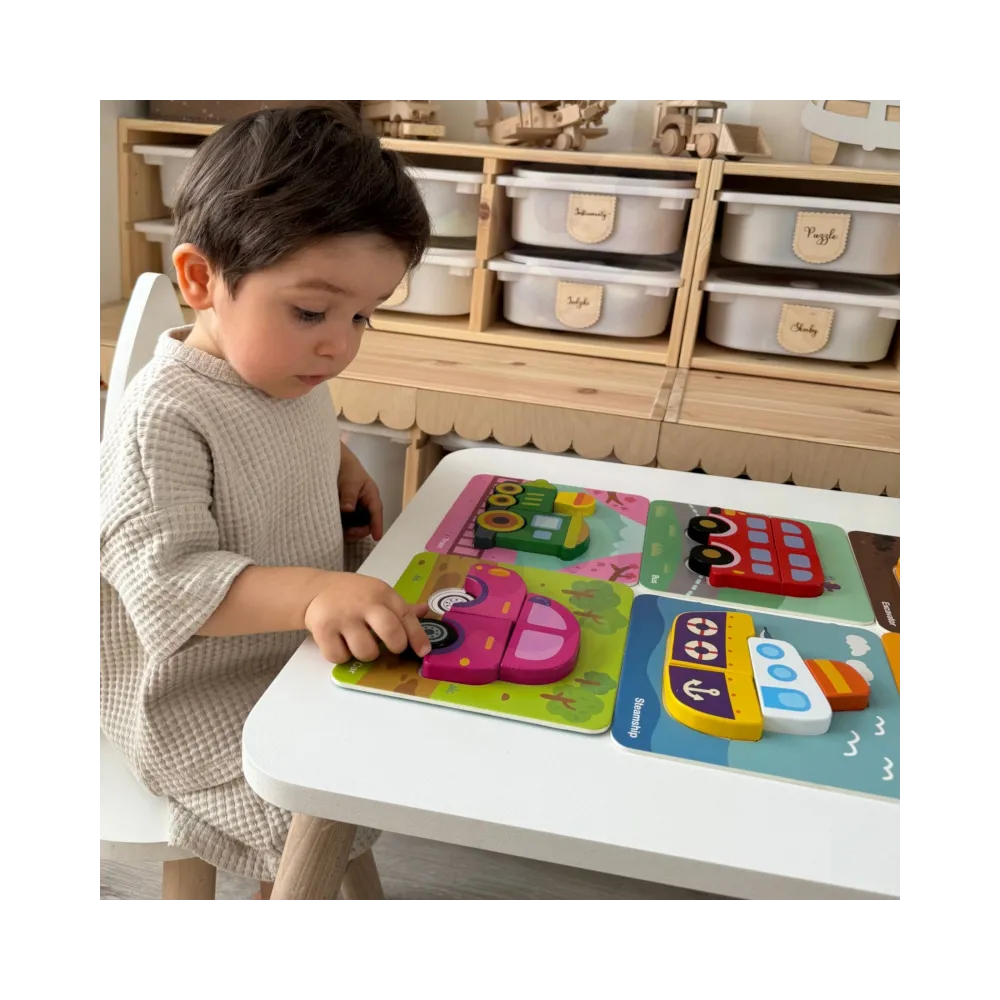 WOOPIE GREEN Układanka Drewniana Klocki Pojazdy Montessori