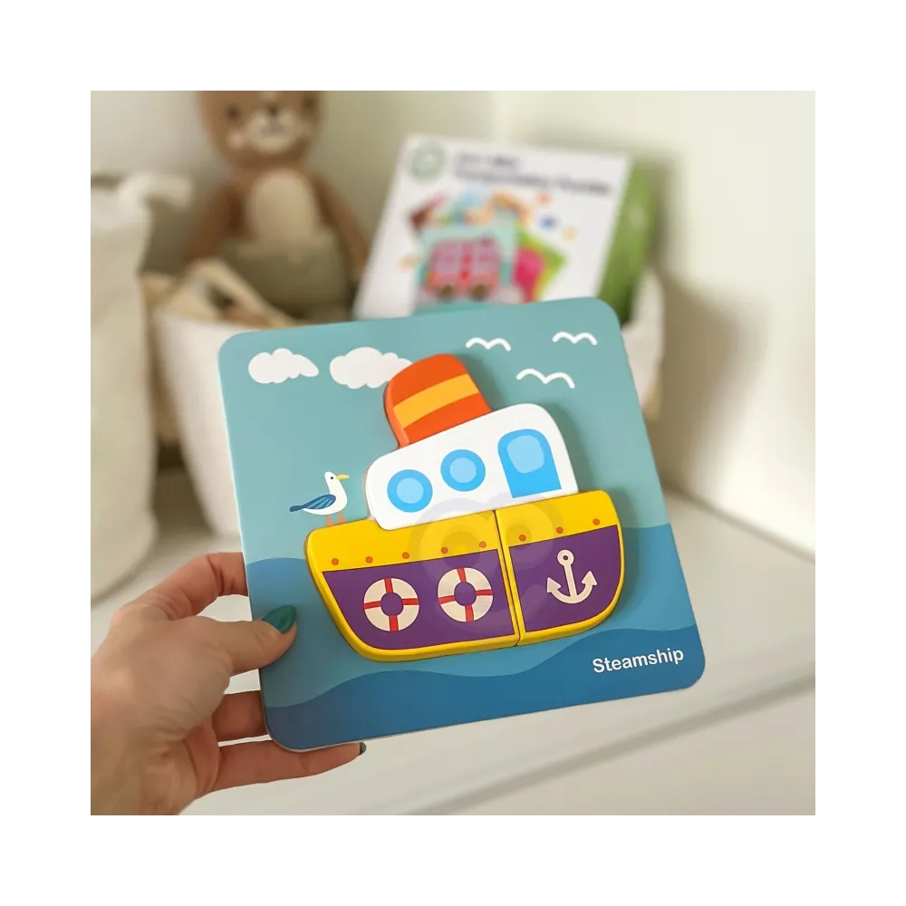 WOOPIE GREEN Układanka Drewniana Klocki Pojazdy Montessori