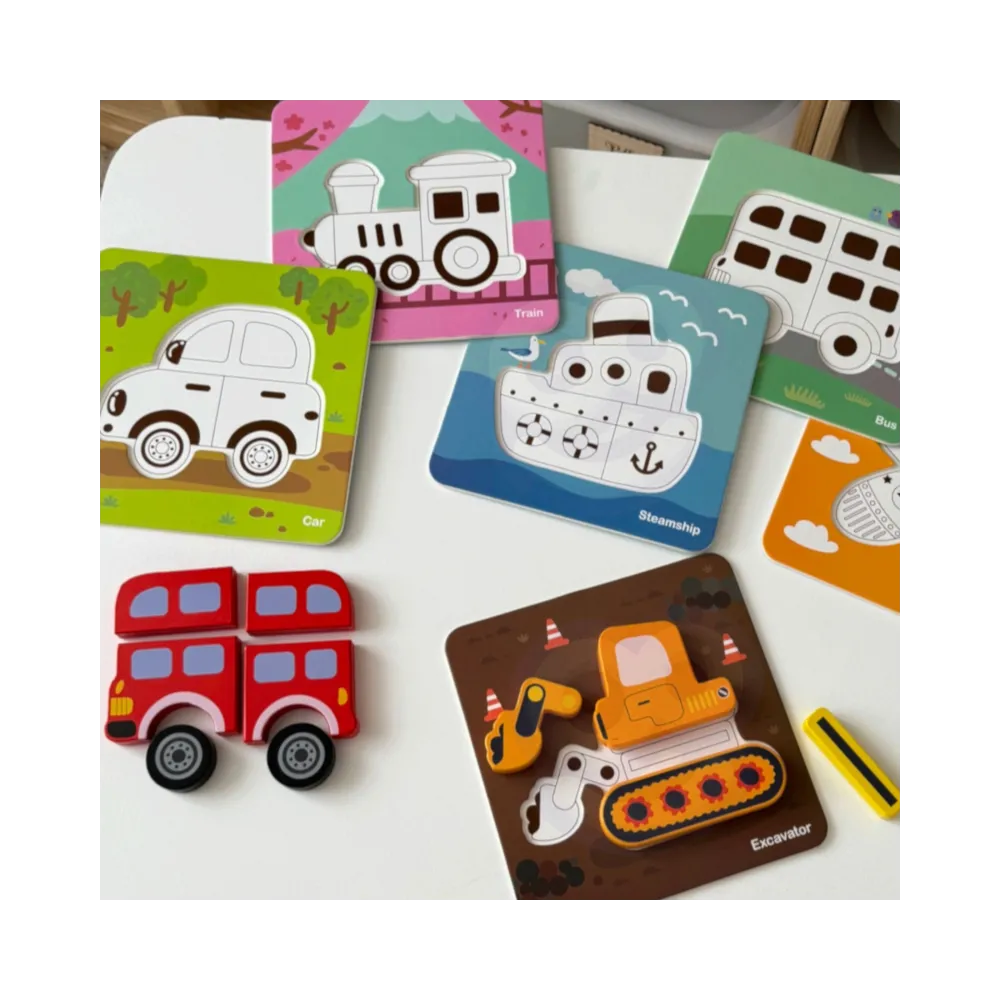 WOOPIE GREEN Układanka Drewniana Klocki Pojazdy Montessori