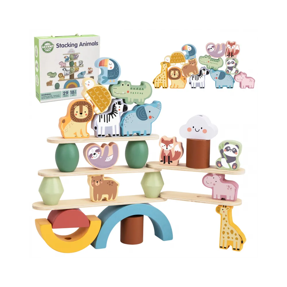 WOOPIE GREEN Balansujące Drewniane Zwierzęta Układanka w Stosy FSC