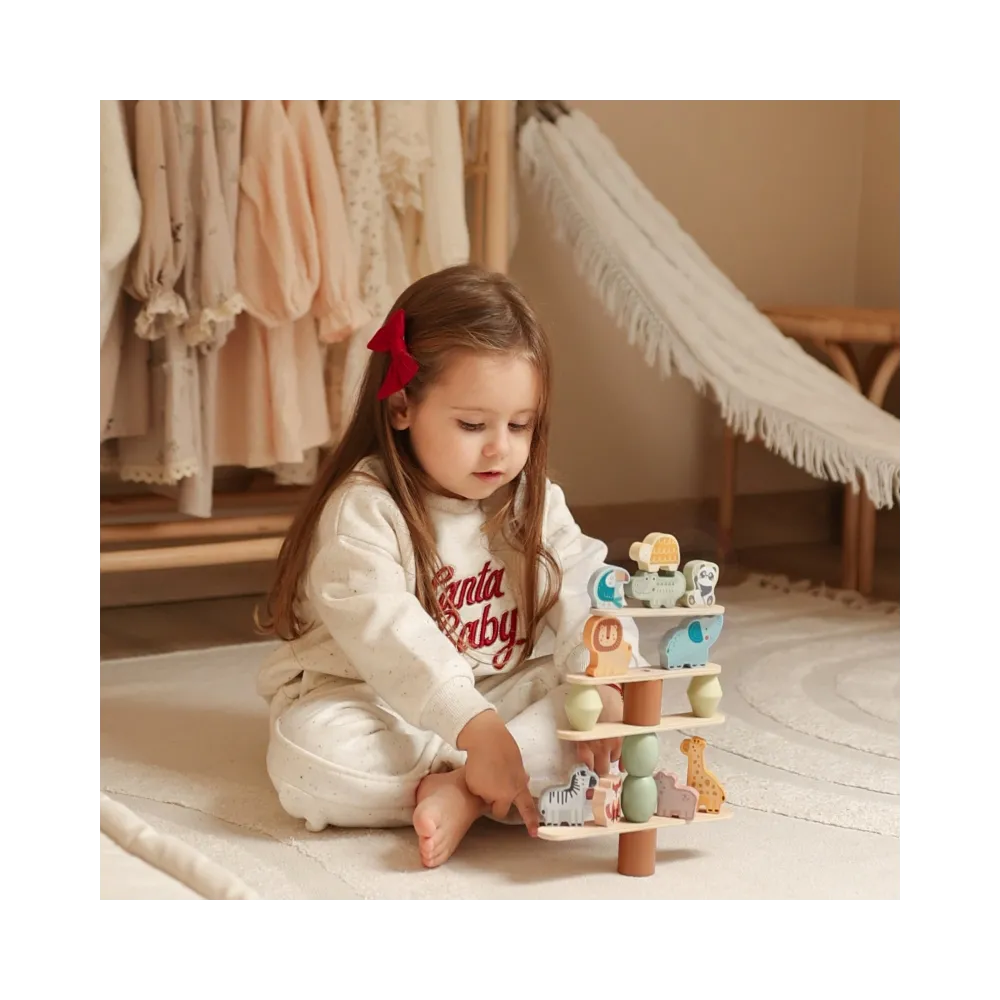 WOOPIE GREEN Balansujące Drewniane Zwierzęta Układanka w Stosy FSC