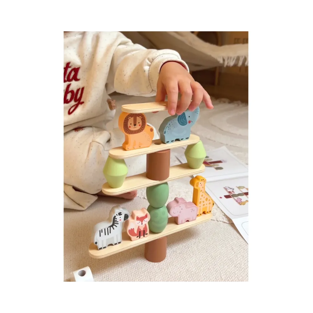 WOOPIE GREEN Balansujące Drewniane Zwierzęta Układanka w Stosy FSC