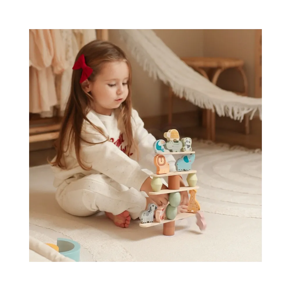 WOOPIE GREEN Balansujące Drewniane Zwierzęta Układanka w Stosy FSC