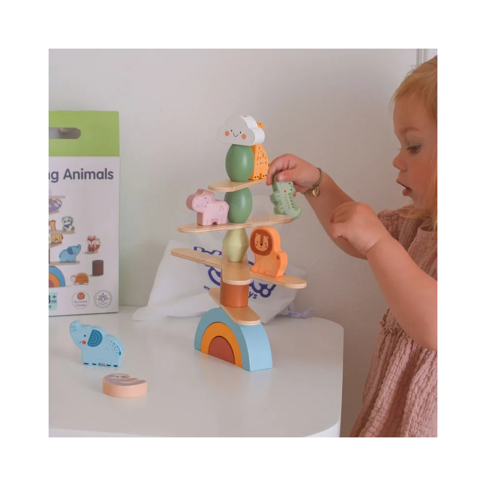 WOOPIE GREEN Balansujące Drewniane Zwierzęta Układanka w Stosy FSC