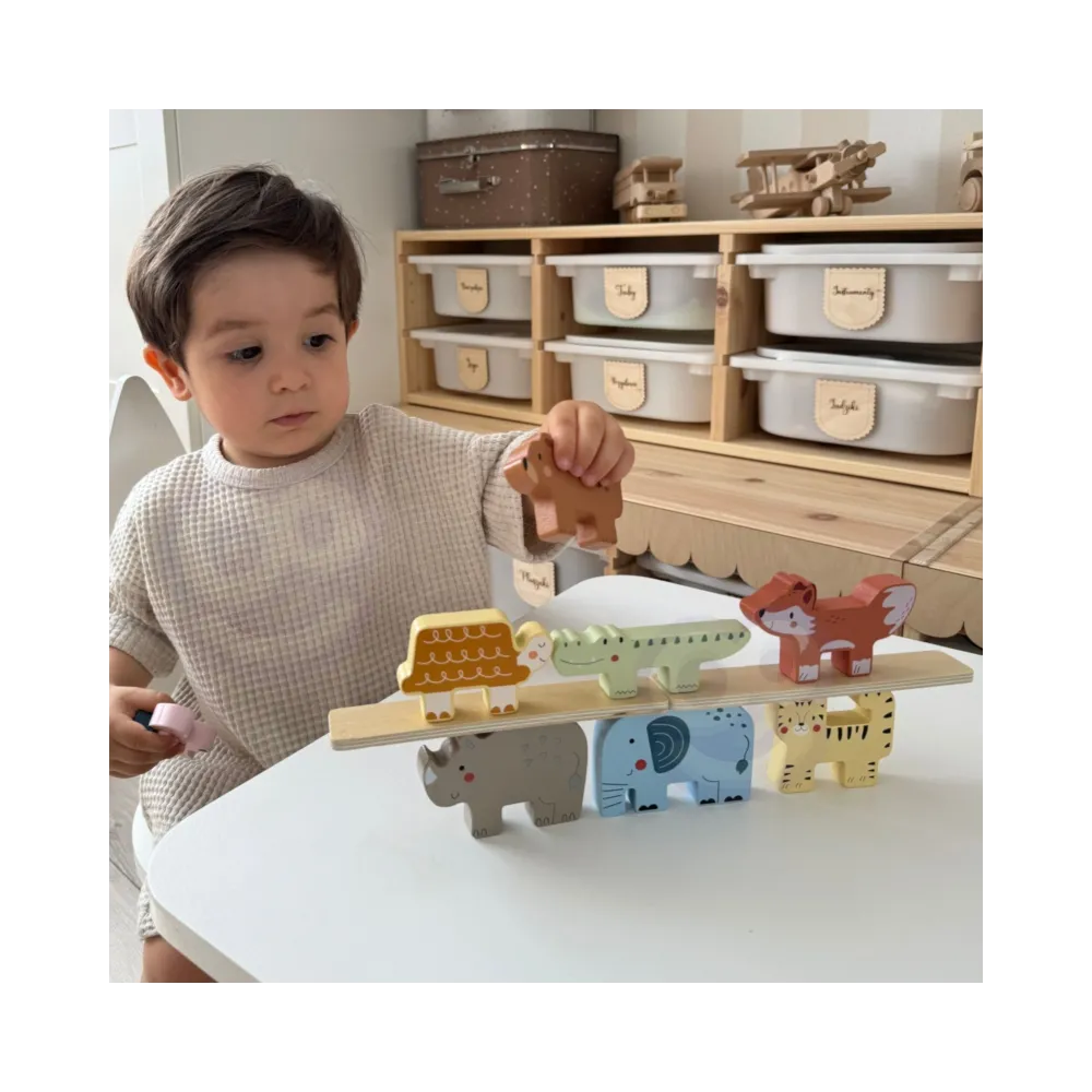 TOOKY TOY Drewniane Klocki Układanka Wieża Stacker Stosy Zwierzątka Montessori 13 el.