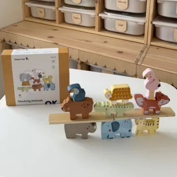 TOOKY TOY Drewniane Klocki Układanka Wieża Stacker Stosy Zwierzątka Montessori 13 el.