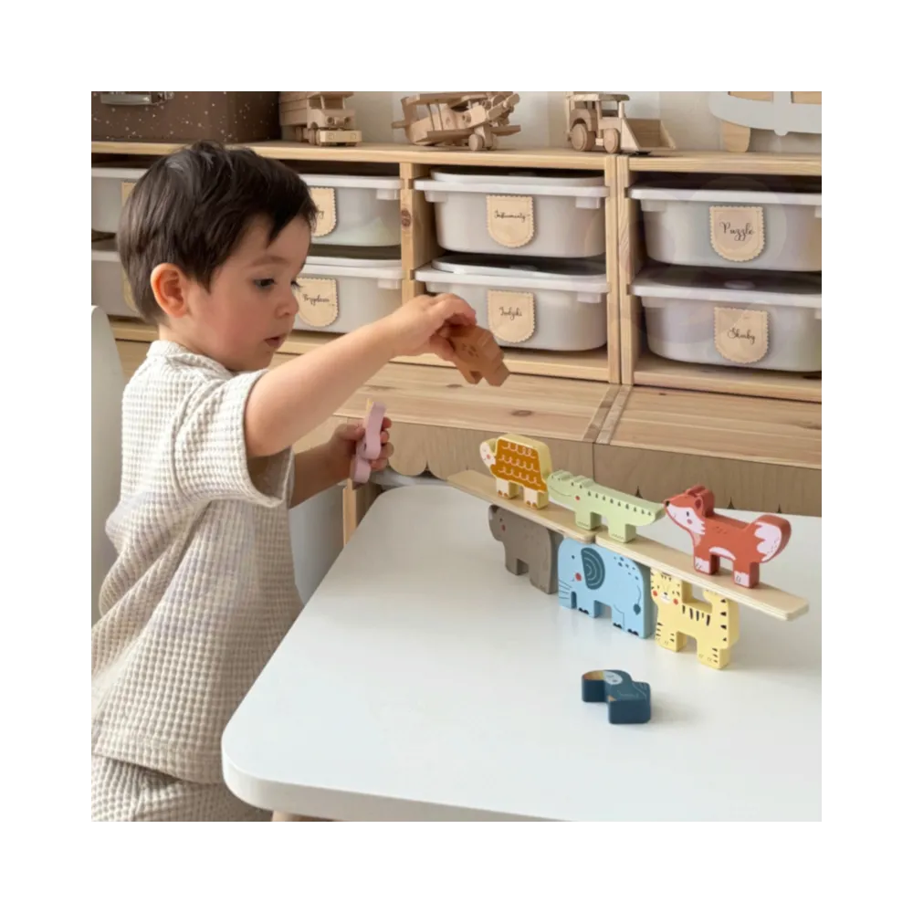 TOOKY TOY Drewniane Klocki Układanka Wieża Stacker Stosy Zwierzątka Montessori 13 el.
