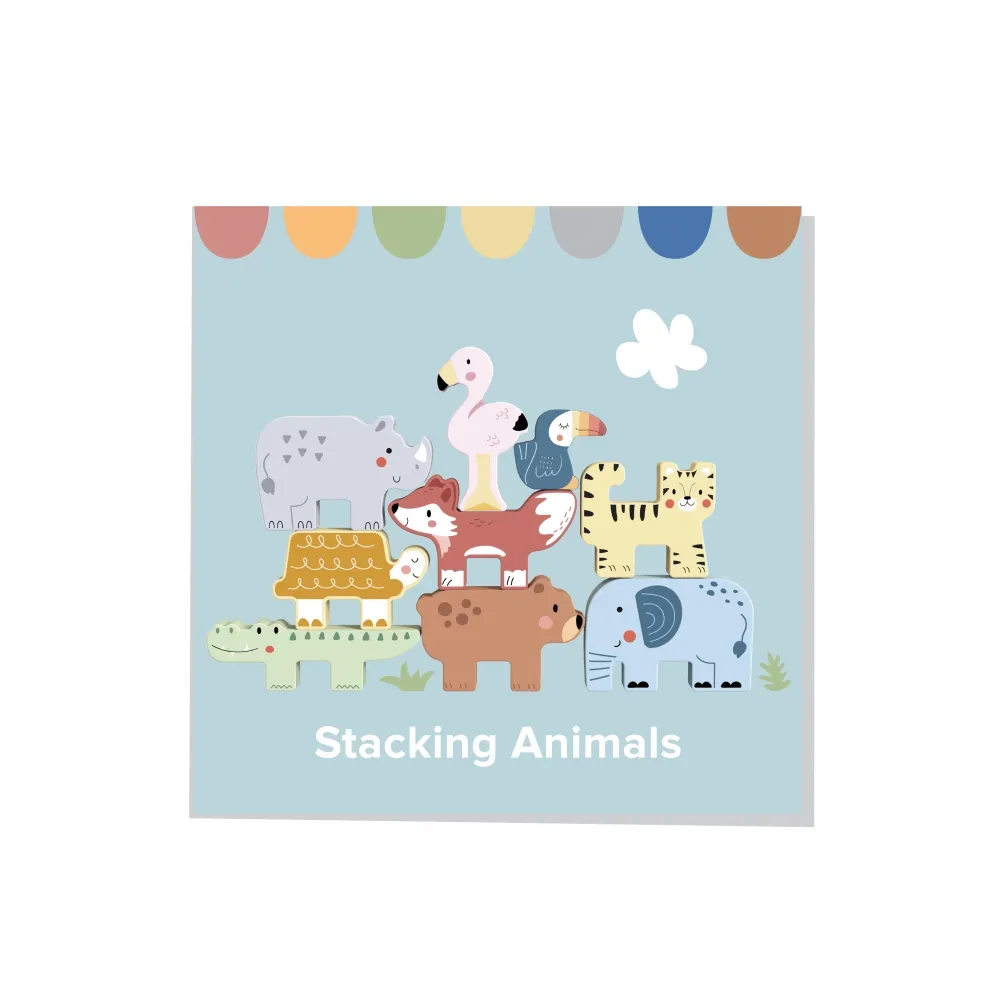 TOOKY TOY Drewniane Klocki Układanka Wieża Stacker Stosy Zwierzątka Montessori 13 el.