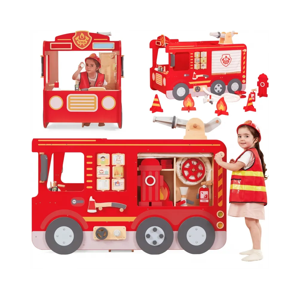 VIGA Duży Drewniany Wóz Strażacki Plac Zabaw Montessori