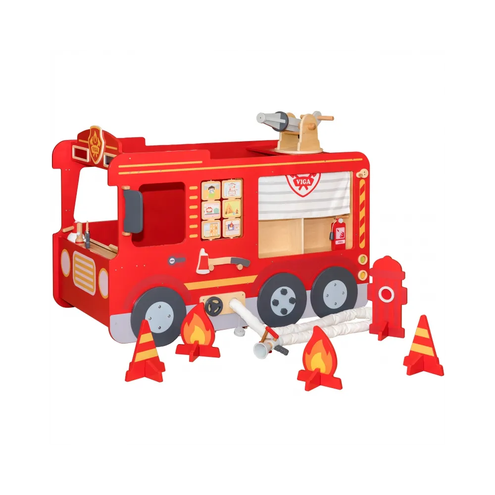 VIGA Duży Drewniany Wóz Strażacki Plac Zabaw Montessori