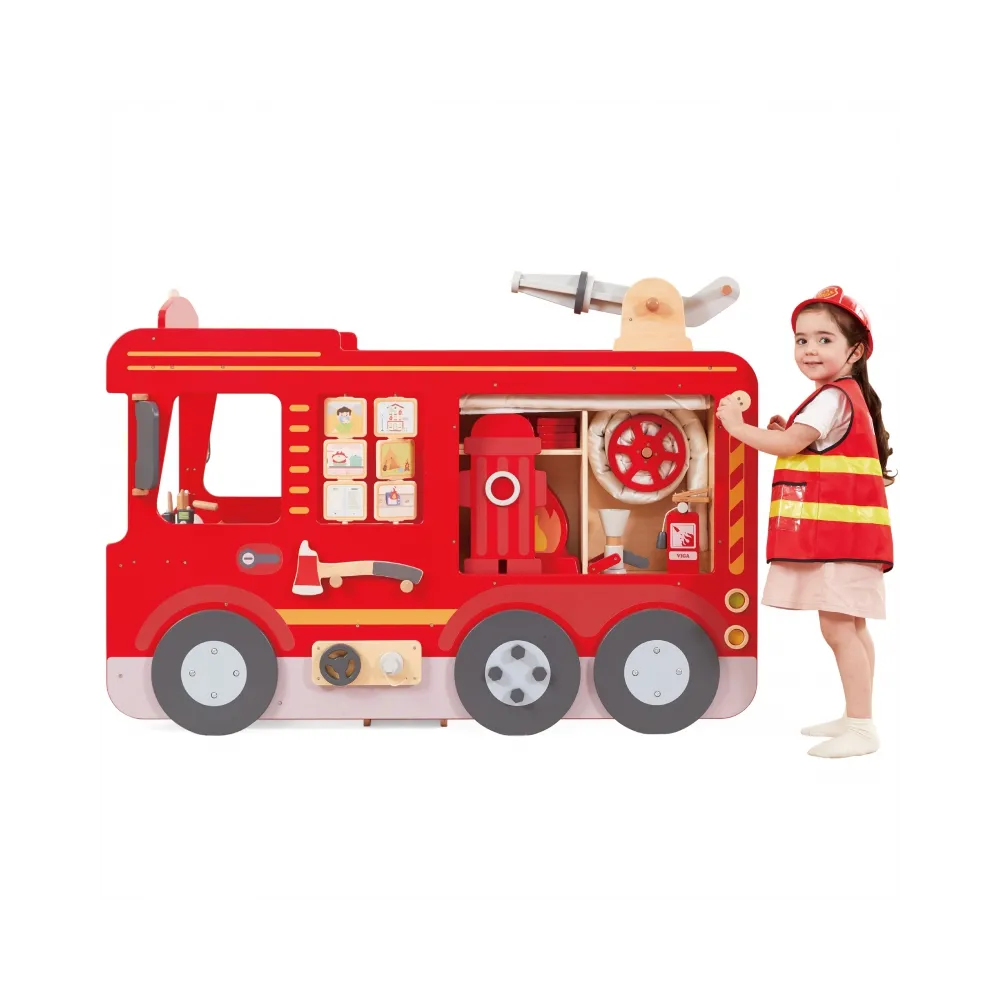 VIGA Duży Drewniany Wóz Strażacki Plac Zabaw Montessori