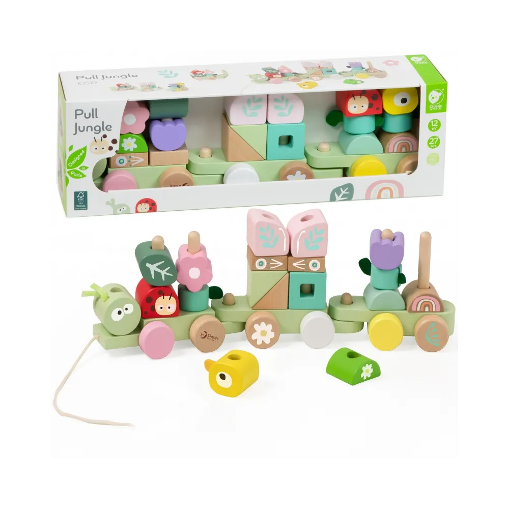 CLASSIC WORLD Montessori Kolejka Gąsienica Drewniana Układanka