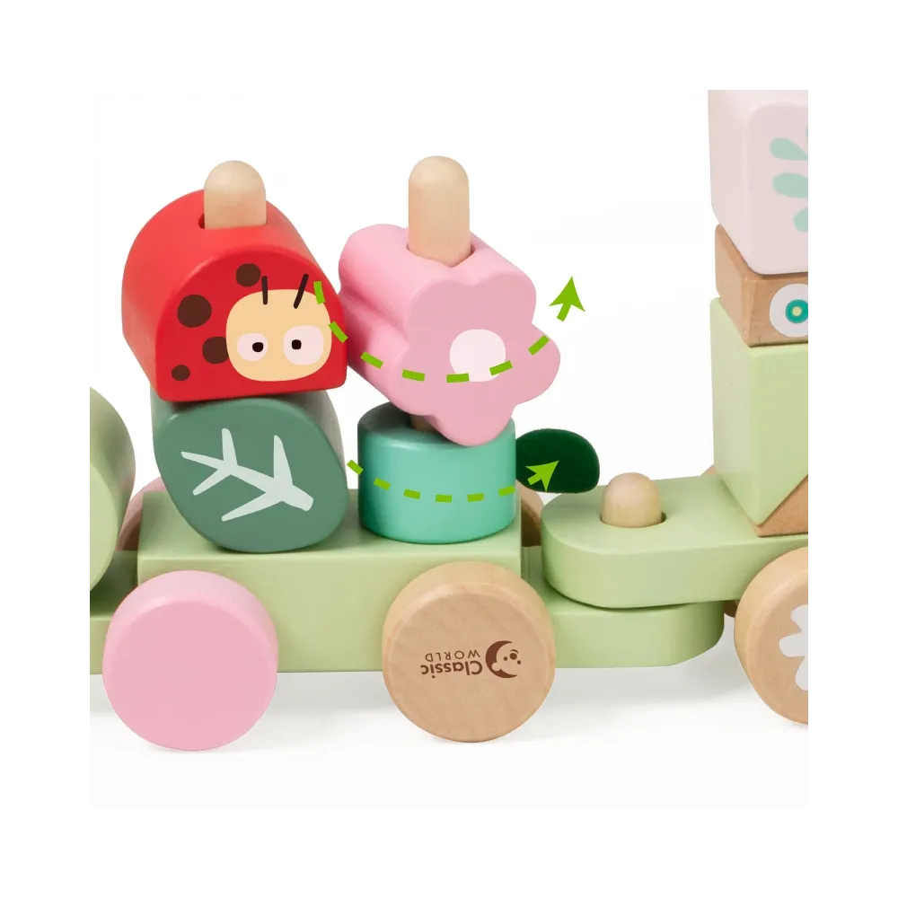 CLASSIC WORLD Montessori Kolejka Gąsienica Drewniana Układanka