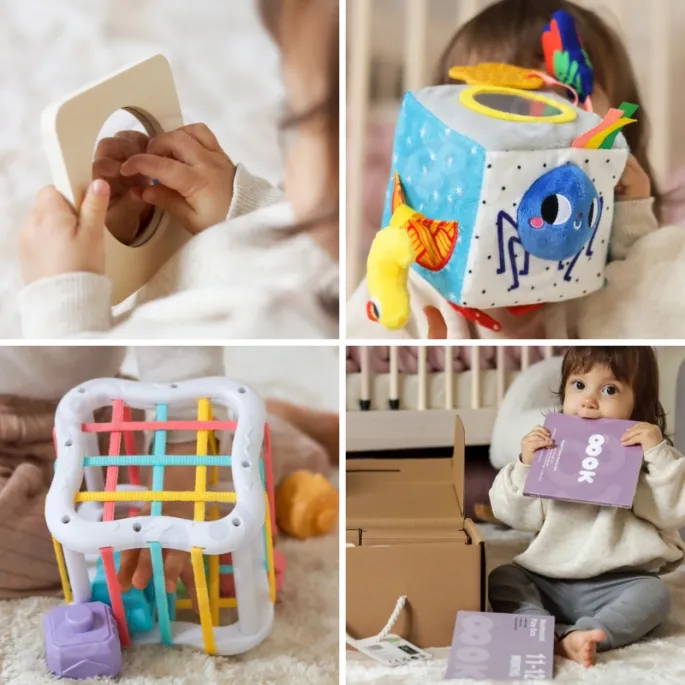 Drewniane pudełko z piłkami rozwijające motorykę.