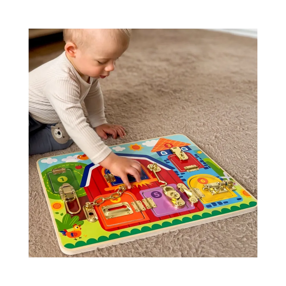 TOOKY TOY Tablica Manipulacyjna Zamki Obrazki Farma