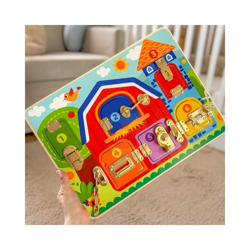 TOOKY TOY Tablica Manipulacyjna Zamki Obrazki Farma