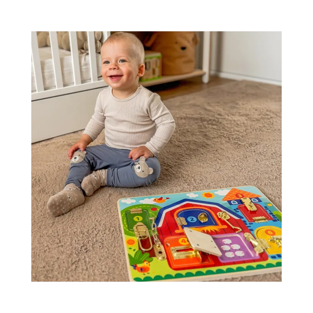 TOOKY TOY Tablica Manipulacyjna Zamki Obrazki Farma