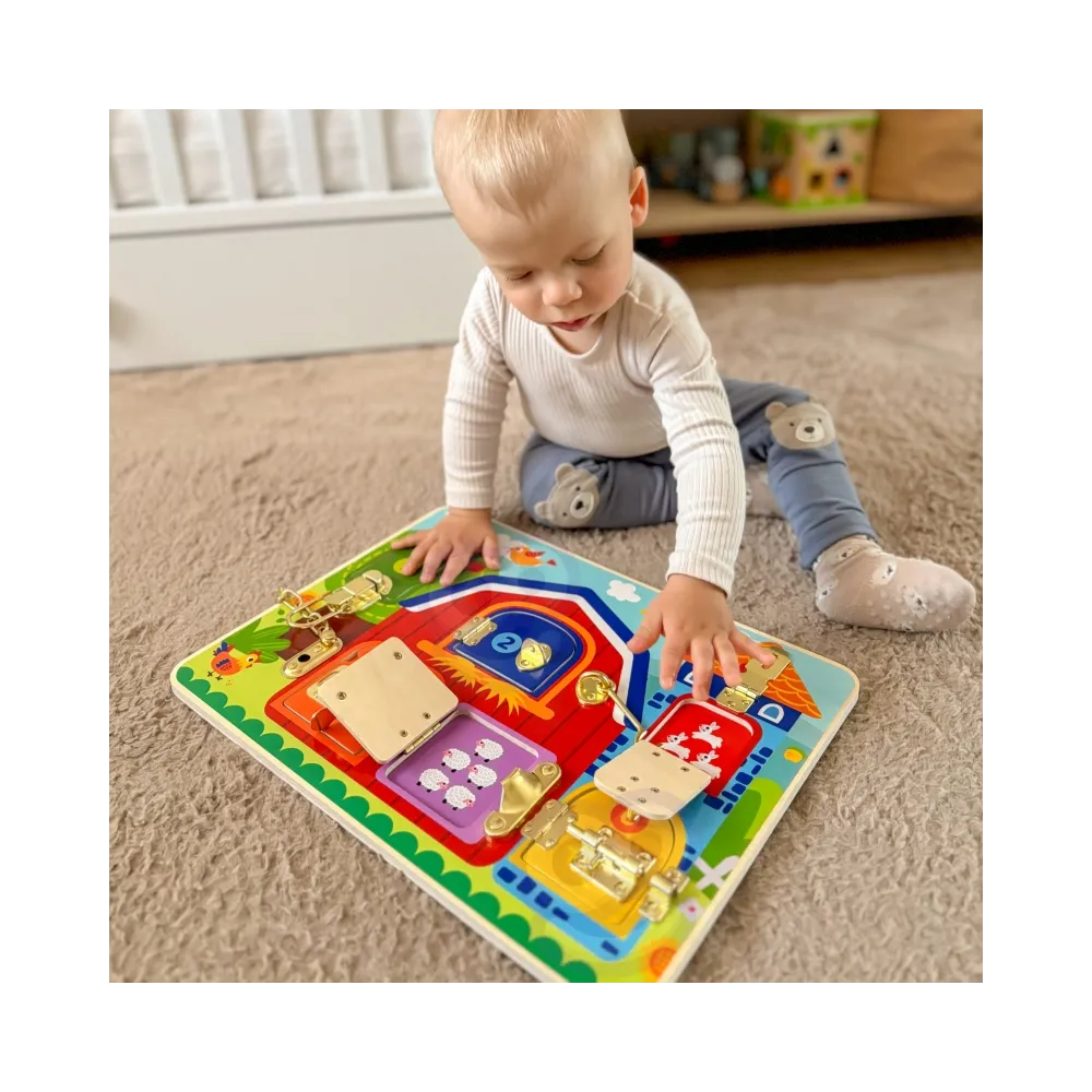 TOOKY TOY Tablica Manipulacyjna Zamki Obrazki Farma