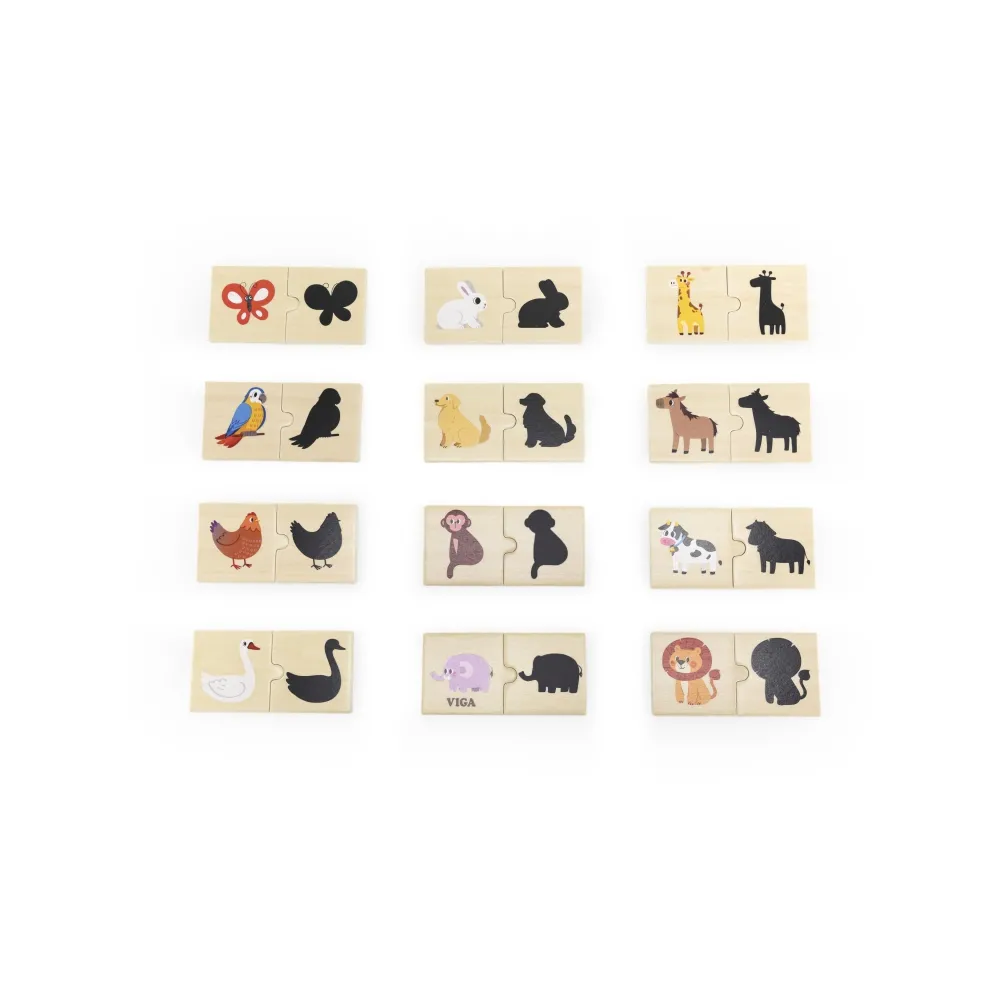 VIGA Zestaw Drewniane Puzzle Układanka Zwierzątka Dopasuj Cienie