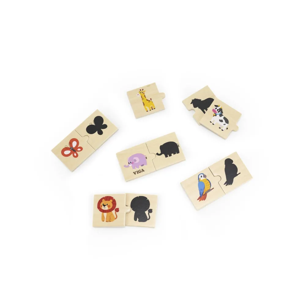 VIGA Zestaw Drewniane Puzzle Układanka Zwierzątka Dopasuj Cienie