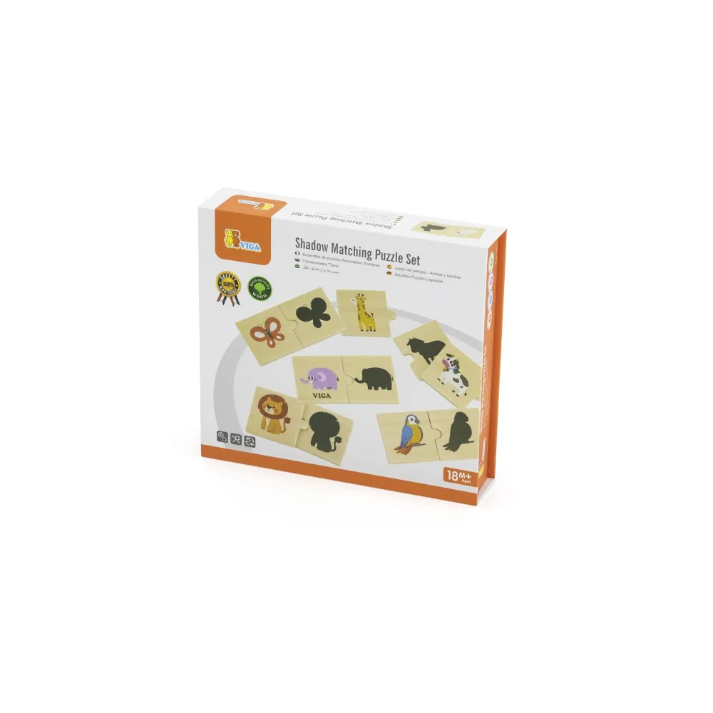 VIGA Zestaw Drewniane Puzzle Układanka Zwierzątka Dopasuj Cienie