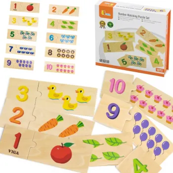 Drewniane puzzle Montessori do nauki liczenia z kolorowymi elementami