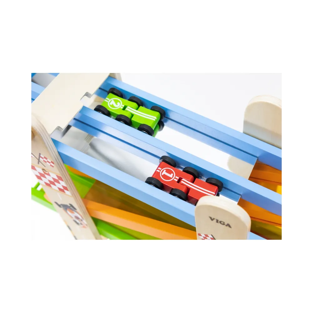 VIGA Drewniana Podwójna Zjeżdżalnia Dla Samochodzików Tor Wyścigowy