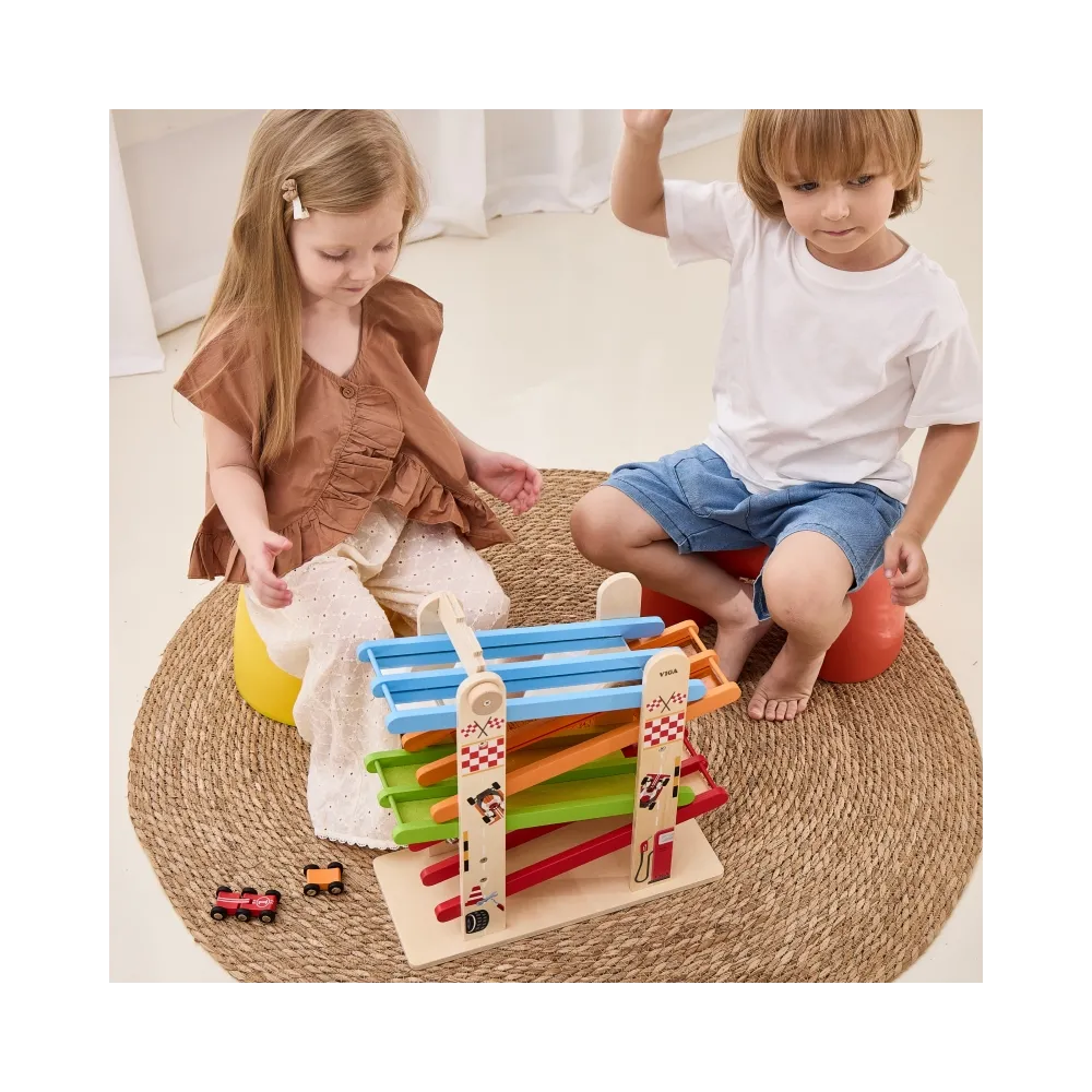 VIGA Drewniana Podwójna Zjeżdżalnia Dla Samochodzików Tor Wyścigowy