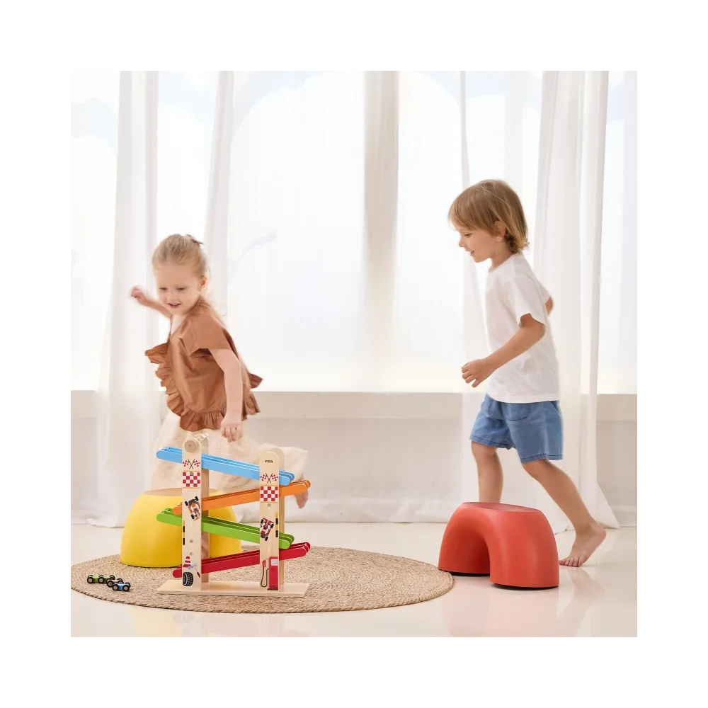 VIGA Drewniana Podwójna Zjeżdżalnia Dla Samochodzików Tor Wyścigowy