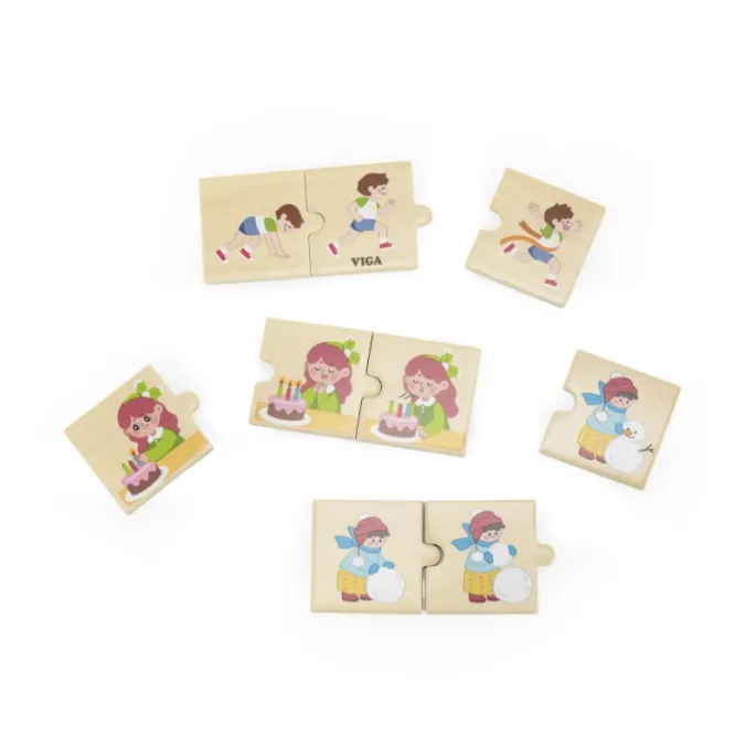 Dzieci przy układaniu puzzli z obrazkami codziennych działań