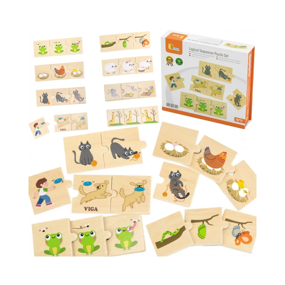 VIGA Drewniana Układanka Puzzle Dopasuj Czynności Zwierząt