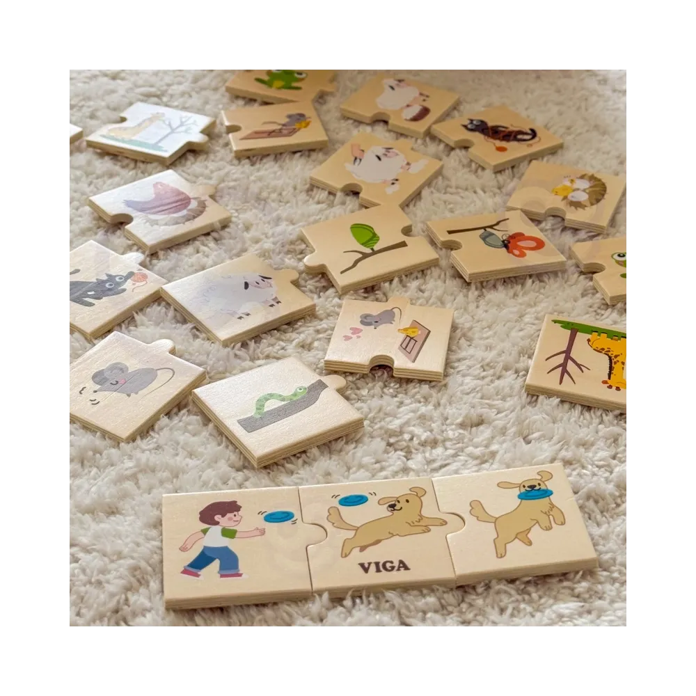 VIGA Drewniana Układanka Puzzle Dopasuj Czynności Zwierząt