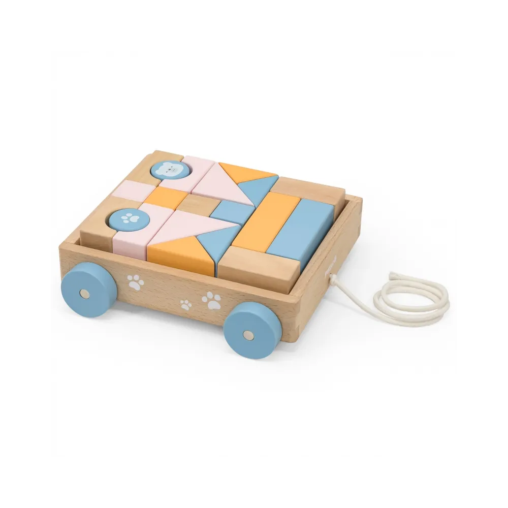 VIGA PolarB Drewniany Wózek do Ciągnięcia + Klocki 21 el.