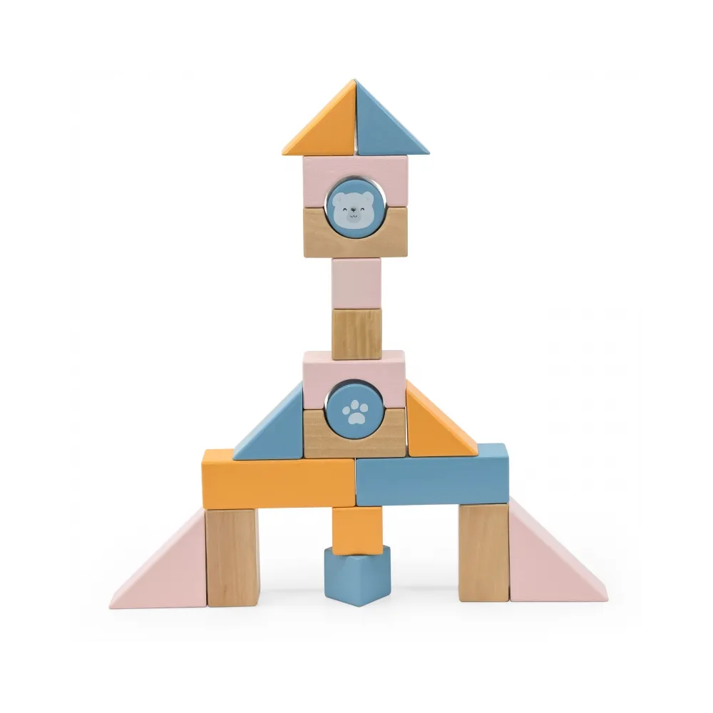 VIGA PolarB Drewniany Wózek do Ciągnięcia + Klocki 21 el.