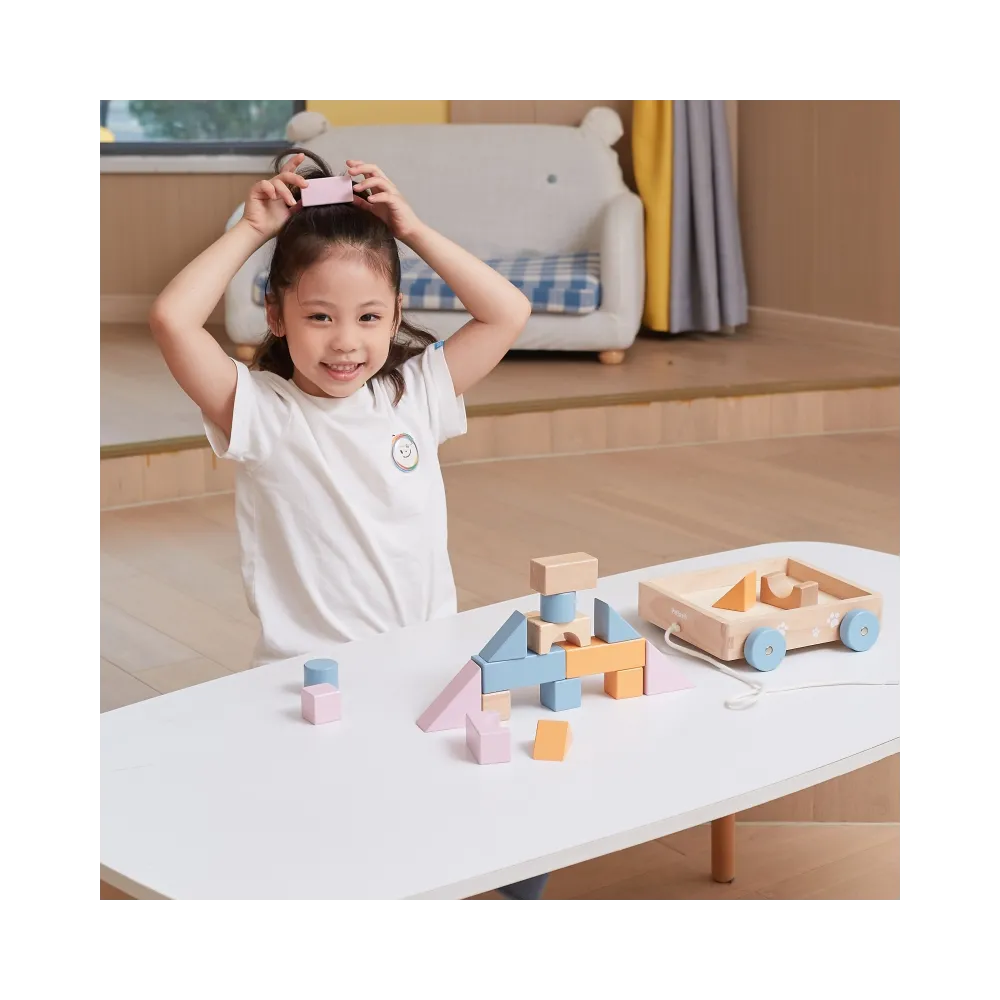 VIGA PolarB Drewniany Wózek do Ciągnięcia + Klocki 21 el.