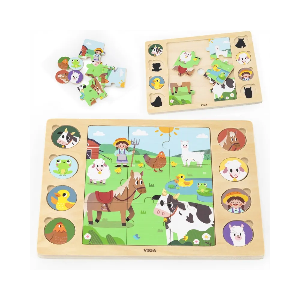 VIGA Drewniane Puzzle Odgadnij Po Cieniu - Farma Układanka 17 el.