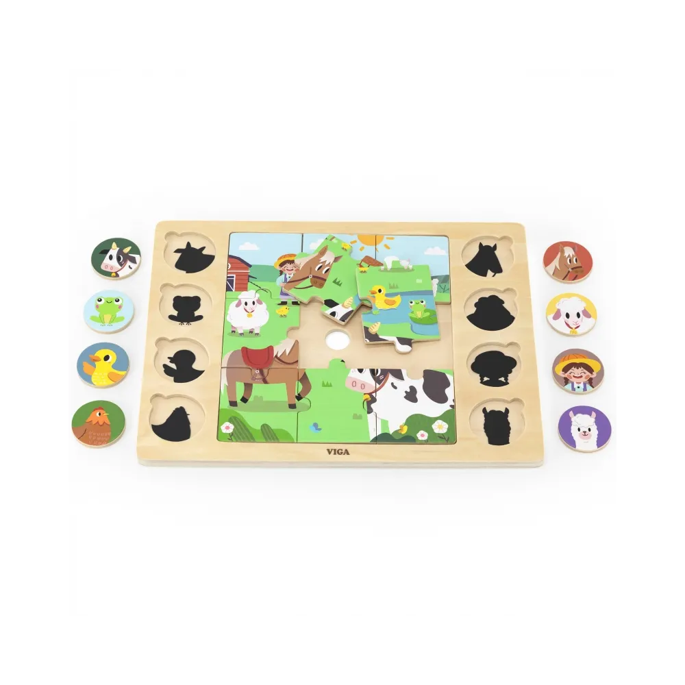 VIGA Drewniane Puzzle Odgadnij Po Cieniu - Farma Układanka 17 el.