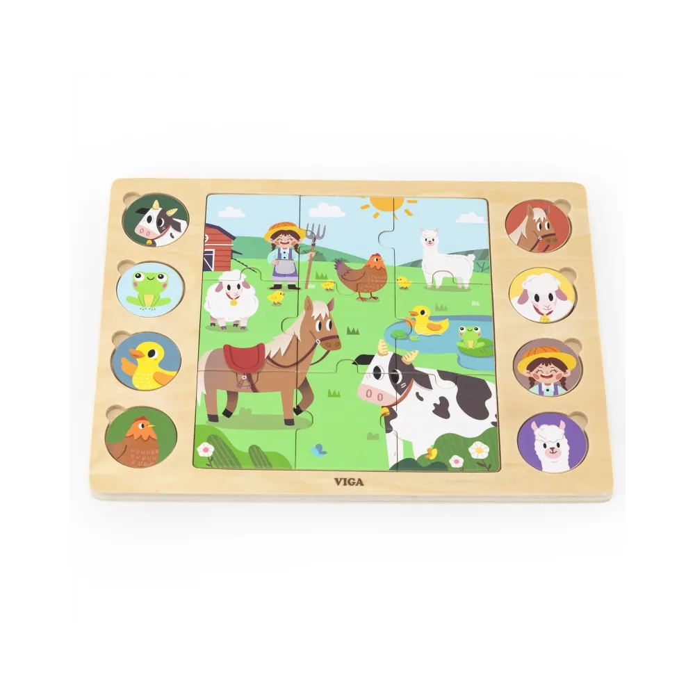 VIGA Drewniane Puzzle Odgadnij Po Cieniu - Farma Układanka 17 el.