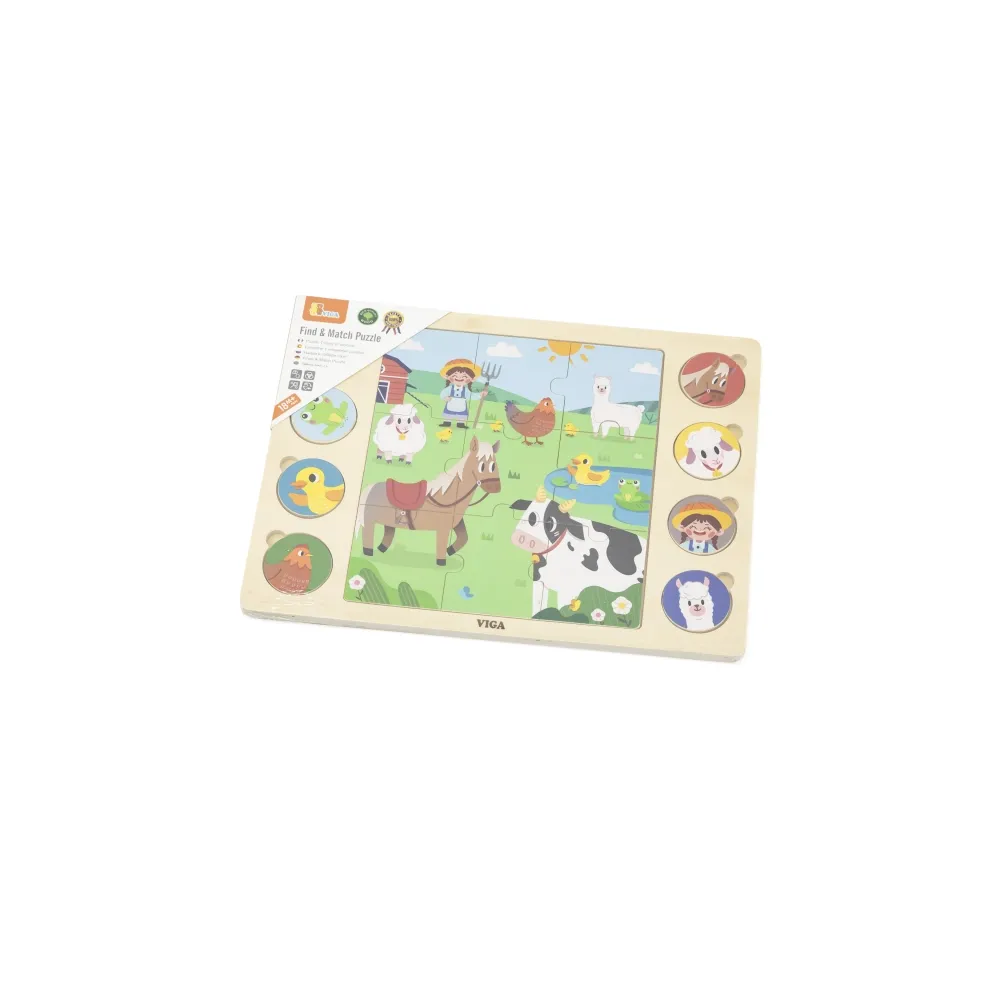 VIGA Drewniane Puzzle Odgadnij Po Cieniu - Farma Układanka 17 el.