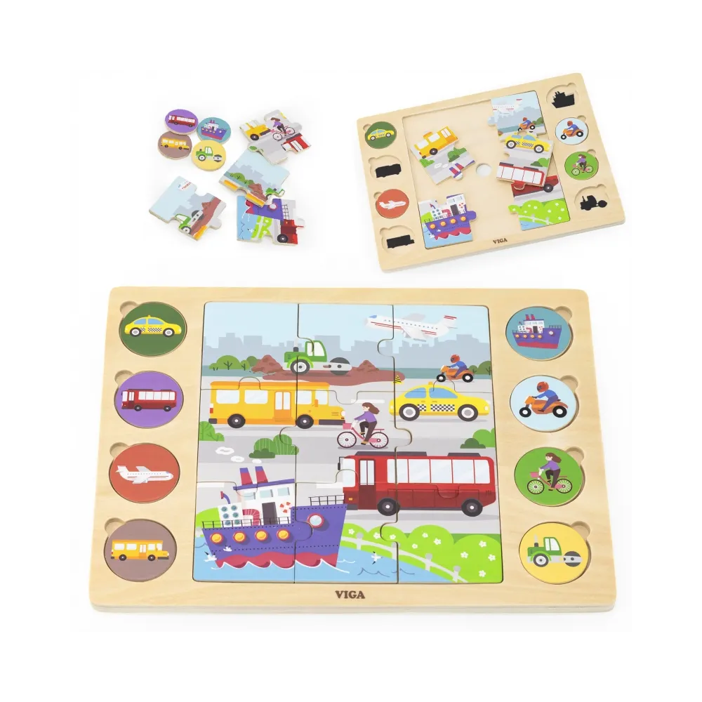 VIGA Drewniane Puzzle Odgadnij po Cieniu - Środki Transportu Układanka 17 el.