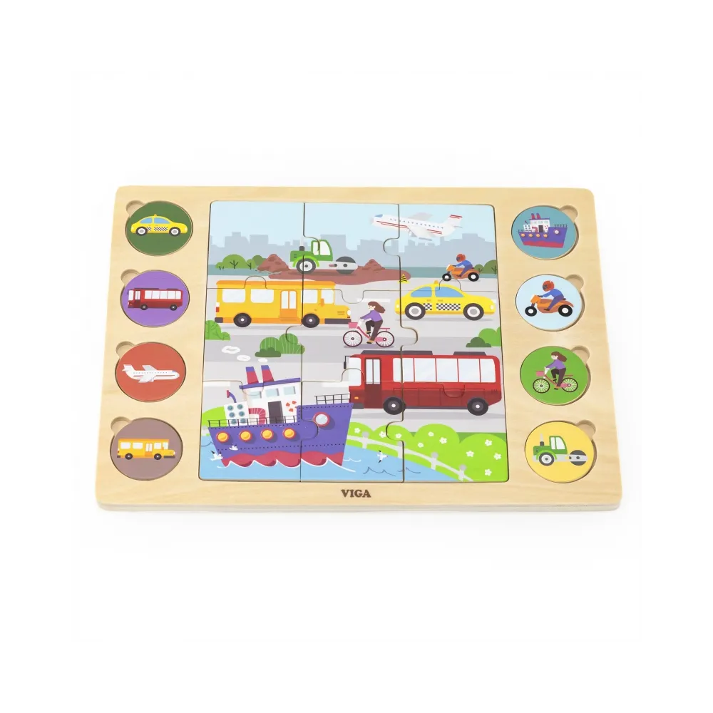 VIGA Drewniane Puzzle Odgadnij po Cieniu - Środki Transportu Układanka 17 el.