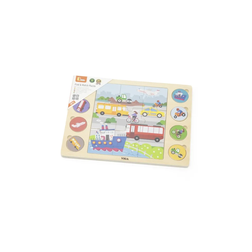 VIGA Drewniane Puzzle Odgadnij po Cieniu - Środki Transportu Układanka 17 el.