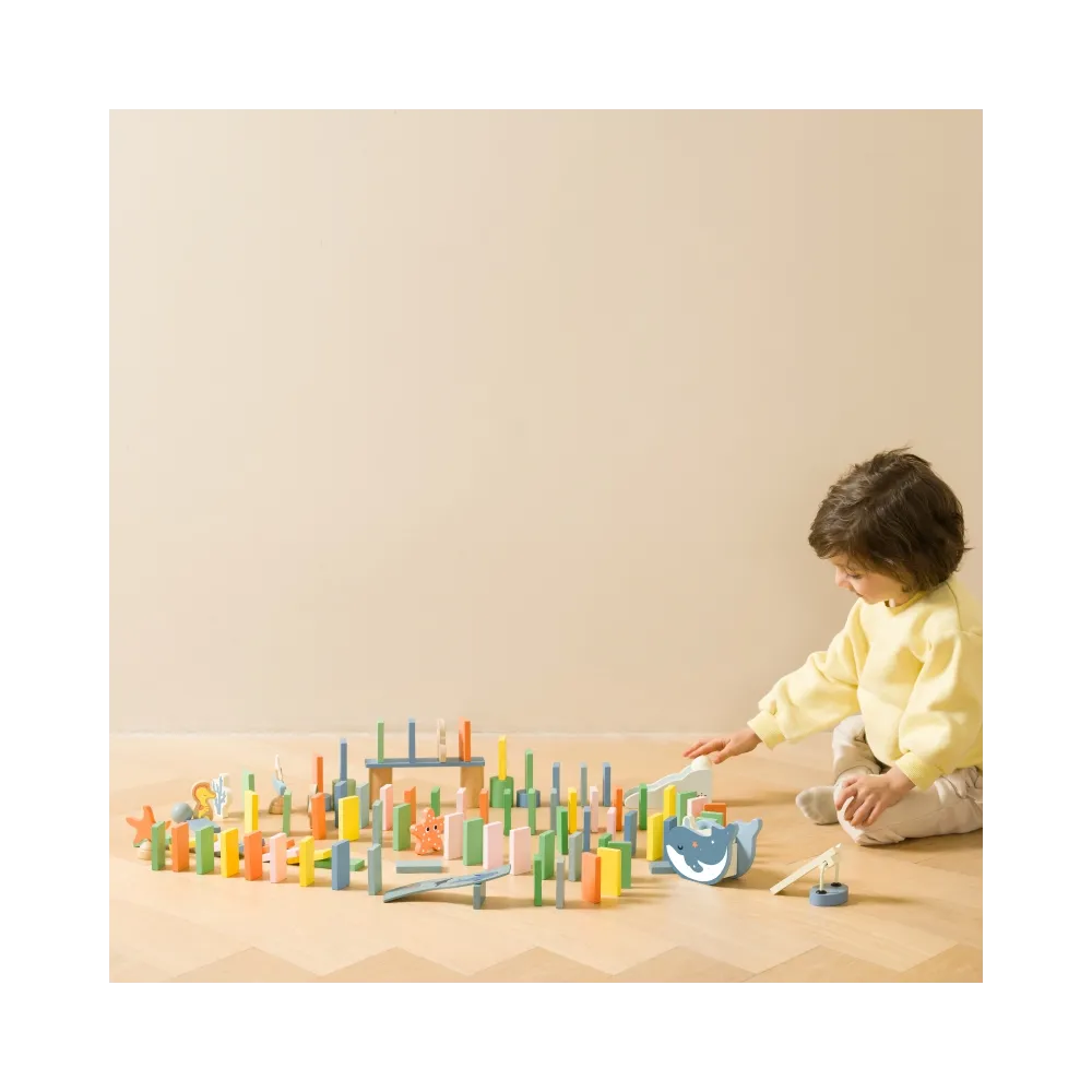 CLASSIC WORLD Drewniane Domino Tor Logiczny Przeszkód Układanka Montessori 100 el.